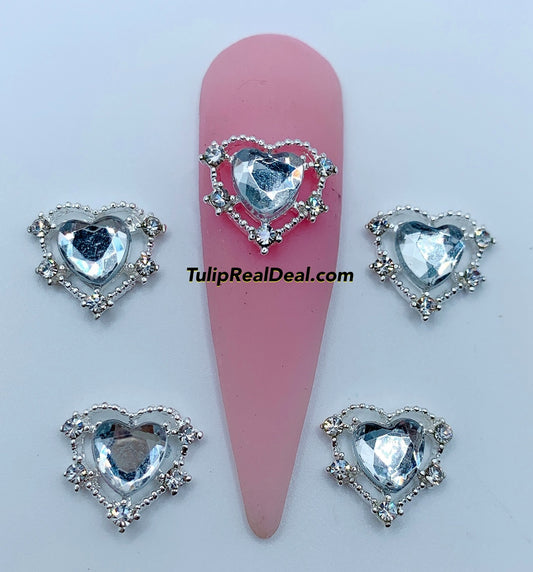 Bling Clear Heart nail charms 5pcs