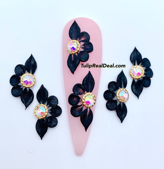 HANDMADE 3D Black Acrylic Flowers 4pcs