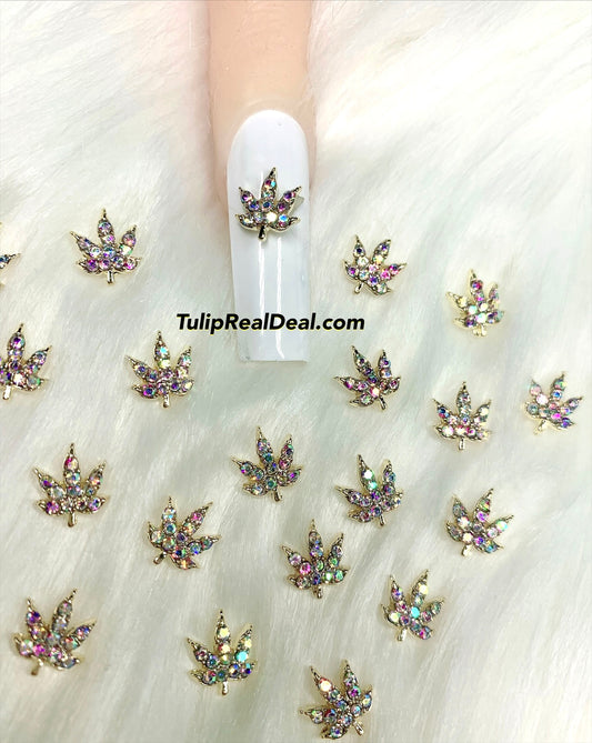 3D AB Bling Weed Fall leaves charms 10pcs