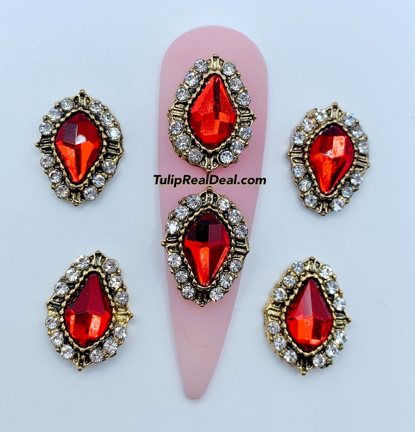 3D Fancy Red Bling nail charms 5pcs