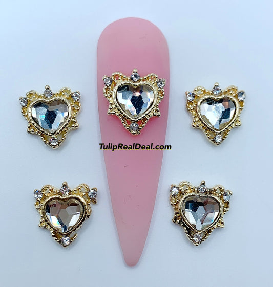 Bling Clear Heart nail charms 5pcs