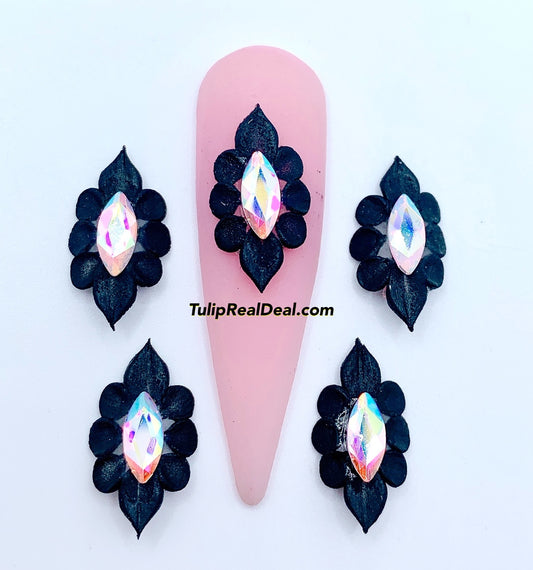 HANDMADE 3D Black Acrylic Flowers 4pcs