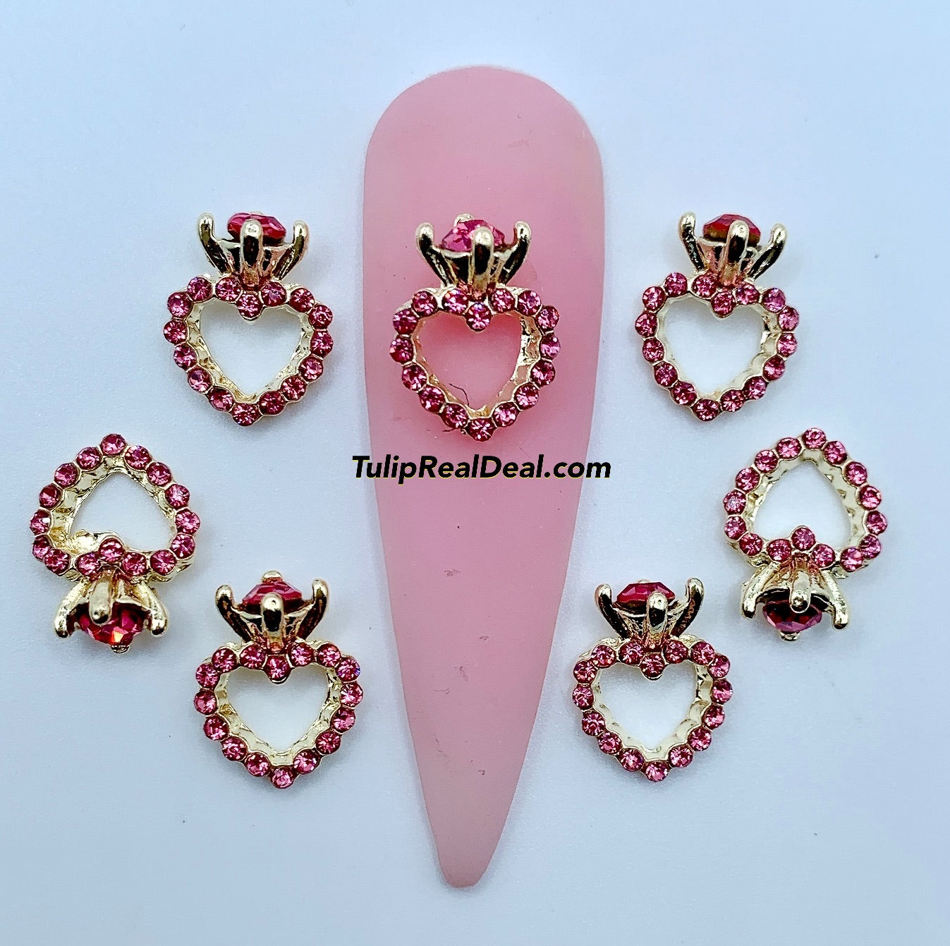 10pcs PINK Bling Heart Charms