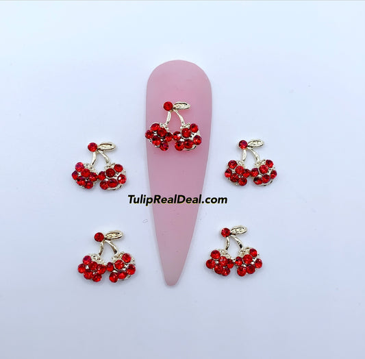 Bling Red Cherry nail charms 5pcs