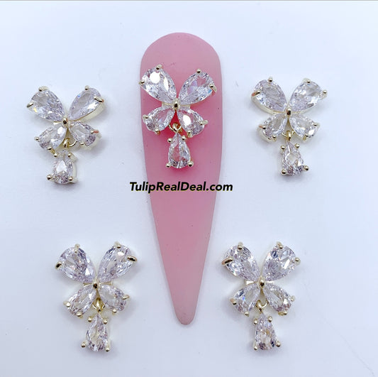 Zircon Bling Dangle Butterfly 3D charms 4pcs