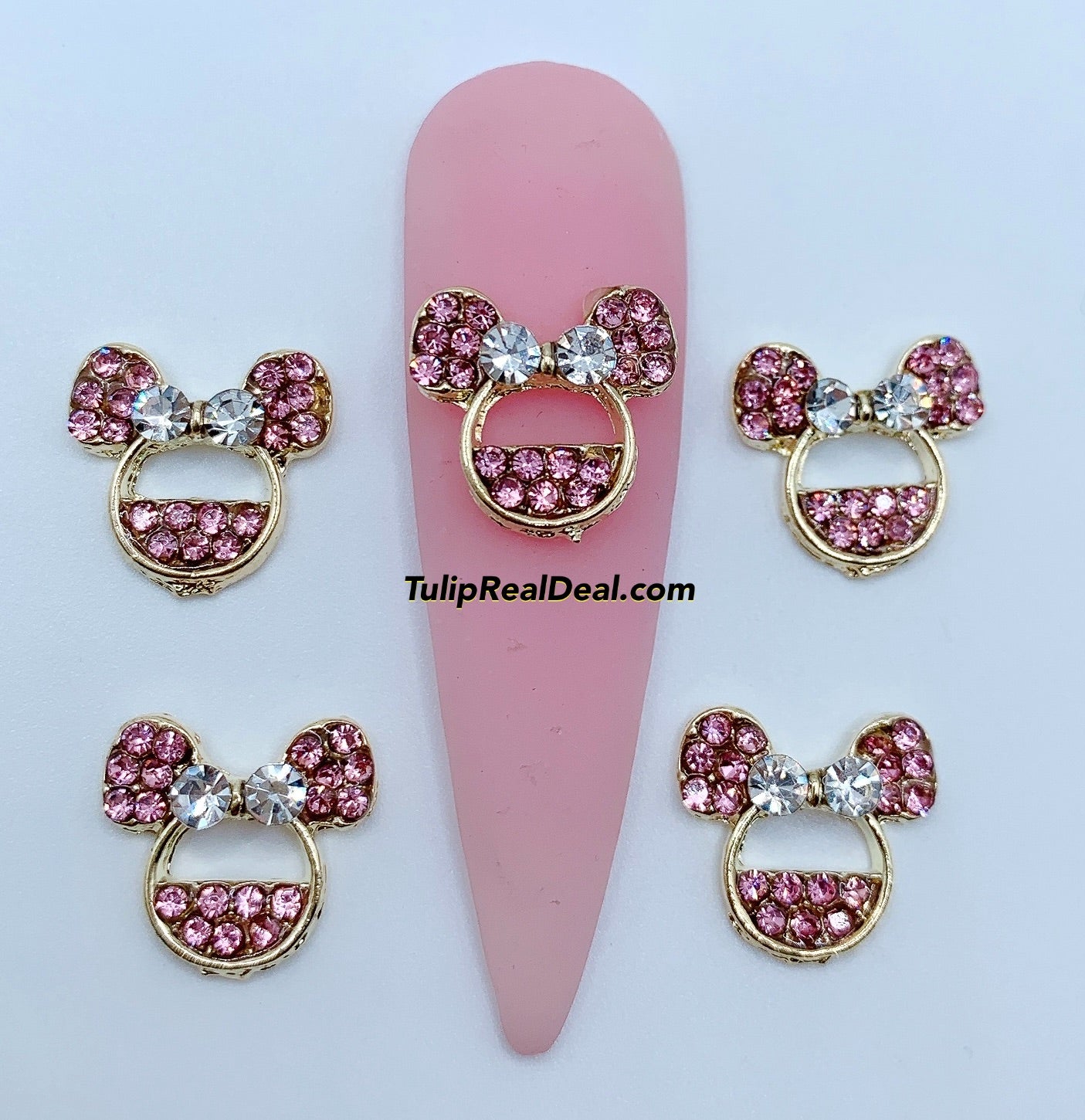 Mouse Head PINK Bling Nail Charms 5pcs