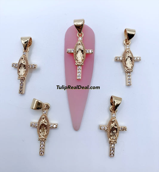 Bling Cross Virgin Mary Guadalupe 3D nail charm
