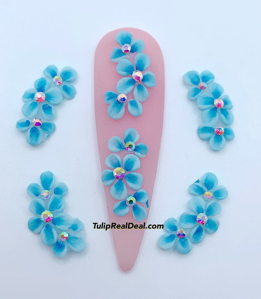 HANDMADE 3D Blue Acrylic Flowers 4pcs