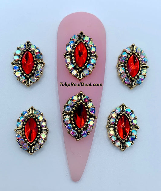 3D Fancy Red Bling nail charms 5pcs