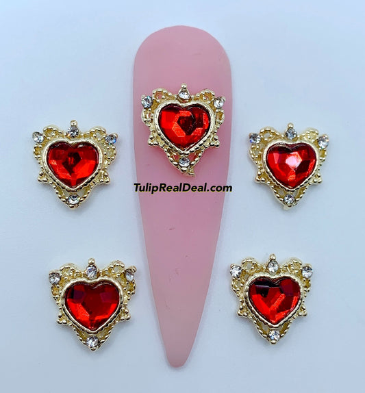 Bling Red Heart nail charms 5pcs