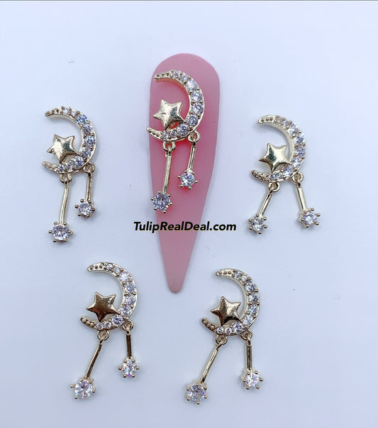 Zircon Bling Moon Star charms 5pcs