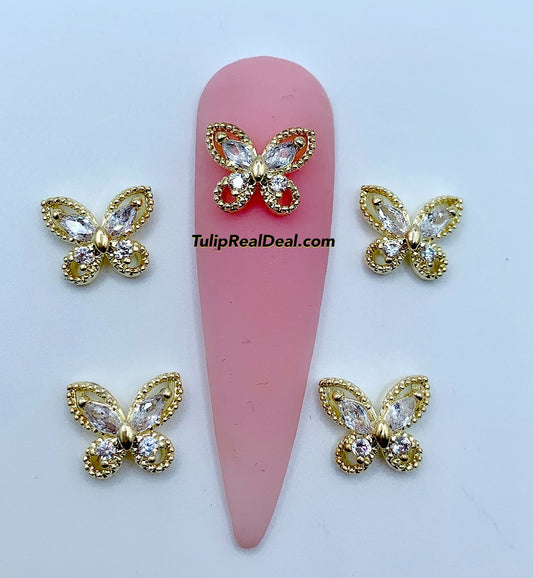 Zircon Bling Gold Butterfly 3D charms 5pcs